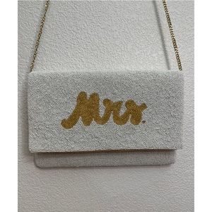 MRS bride white beaded clutch chain bag nwot